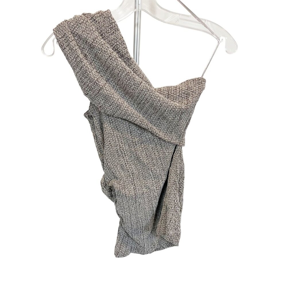 NEW Zara Brown Knit Ruched One Shoulder Top Minimalist - Size Small‎